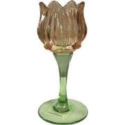 Theelichthouder Tulip rz/fuch/geel/amb glas II