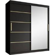 Meubella - Kledingkast Malavi 2 - Zwart - 180 cm - Met spiegel