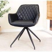 Industriële Eetkamerstoel Zwart Gian - Kunstleer - Ruitpatroon - Met A...
