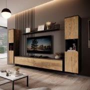 Meubella - Pure XL - Wandmeubel - Eiken/Grijs - 180x33x130 cm