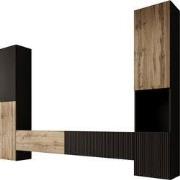 Meubella - Cruzar - Wandmeubel - Zwart/Eiken - 280x30x180 cm