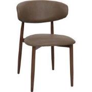 Eetkamerstoel - Taupe/Walnoot - PU Leer - Alexia - Set van 2