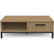 Table basse 2 tiroirs et 2 niches décor chêne et noir mat L110,5 cm - ...