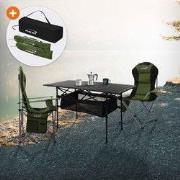 3-delige kampeerset met klaptafel zwart en 2 kampeerstoelen kaki HAUKI