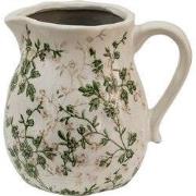 Clayre & Eef Decoratie Kan 16x13x15 cm Groen Beige Keramiek Bloemen