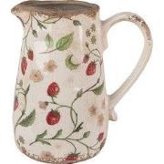 Clayre & Eef Decoratie Kan 16x12x18 cm Beige Rood Keramiek Aardbeien