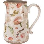 Clayre & Eef Decoratie Kan 21x15x23 cm Beige Roze Keramiek Bloemen