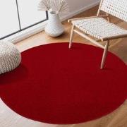 Uni Rond Rood Vloerkleed – Modern Laagpolig Effen Tapijt- 200 CM ROND