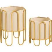 Mica Decorations Dione Bloempot op Standaard – Set van 2 – Plantenpot ...