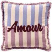 AMOUR - sierkussen 45x45 cm - gestreept - 100% katoen - Rosebud - roze