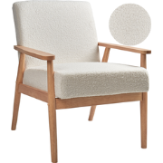 ESRUM - Fauteuil - Gebroken wit - Bouclé/Licht hout