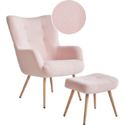 VEJLE II - Fauteuil met hocker - Pastelroze - Bouclé