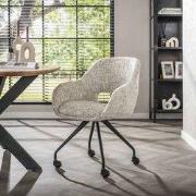 Eetkamerstoel Met Wieltjes Springo Draaibaar Eagle Stof Crème