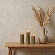 OMNIEXA LED Kaarsenset – 3 Stuks – Taupe/Grijs Waslook – Ribbed Design...