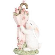 Clayre & Eef Decoratie Beeld Konijn 15 cm Wit Roze Kunststof