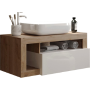 Wastafelmeubel met 1 lade wit- en eikendecor L110 cm - HAMBURG