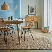 Laagpolig Jute Vloerkleed - Boucle Naturel / Blauw - 200x290 cm