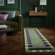 Loper Wollen Vloerkleed Kai - Kader - Lijstmotief - Groen / Paars - 60...