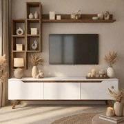 TV Meubel Set Iona Wit Donker Walnoot Melamine 180x48,6x35 cm