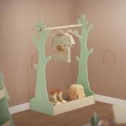 Kinderkledingstang kapstok met plank 71 cm x 110 cm groen hout Joyz