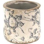 Clayre & Eef Bloempot Ø 8x7 cm Grijs Beige Keramiek Bloemen