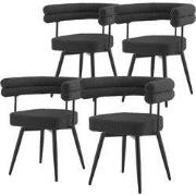 Set van 4 eetkamerstoelen 360° draaibaar in donkergrijze teddy stof me...