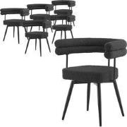 Set van 6 eetkamerstoelen 360° draaibaar in donkergrijze teddy stof me...
