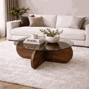 Ronde salontafel Aris walnoot melamine en transparant glas 75 cm
