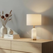 Lindby - Alabaster Taffellamp Ø30 Wit/Goud